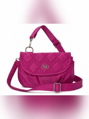Lug Quilted Crossbody Bag Magenta Pink Nylon Convertible Shoulder Bag Adjustable